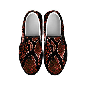 Brick Red Python Snakeskin Print Black Slip On Shoes