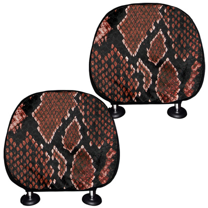Brick Red Python Snakeskin Print Car Headrest Covers