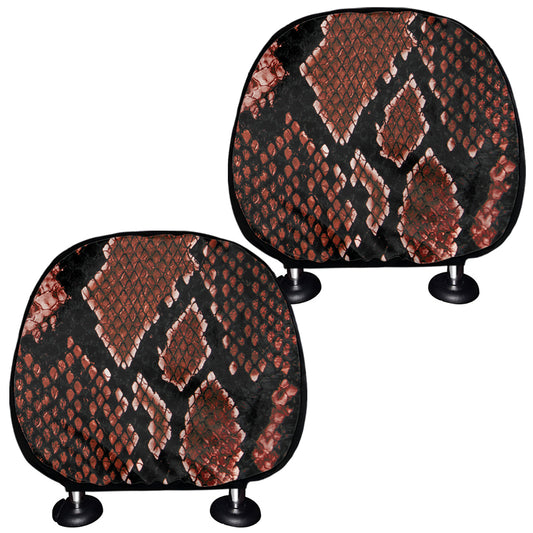 Brick Red Python Snakeskin Print Car Headrest Covers