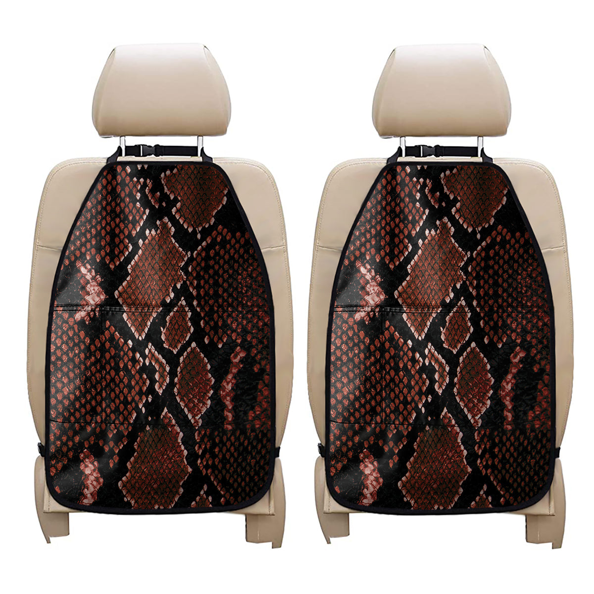 Brick Red Python Snakeskin Print Car Seat Organizers