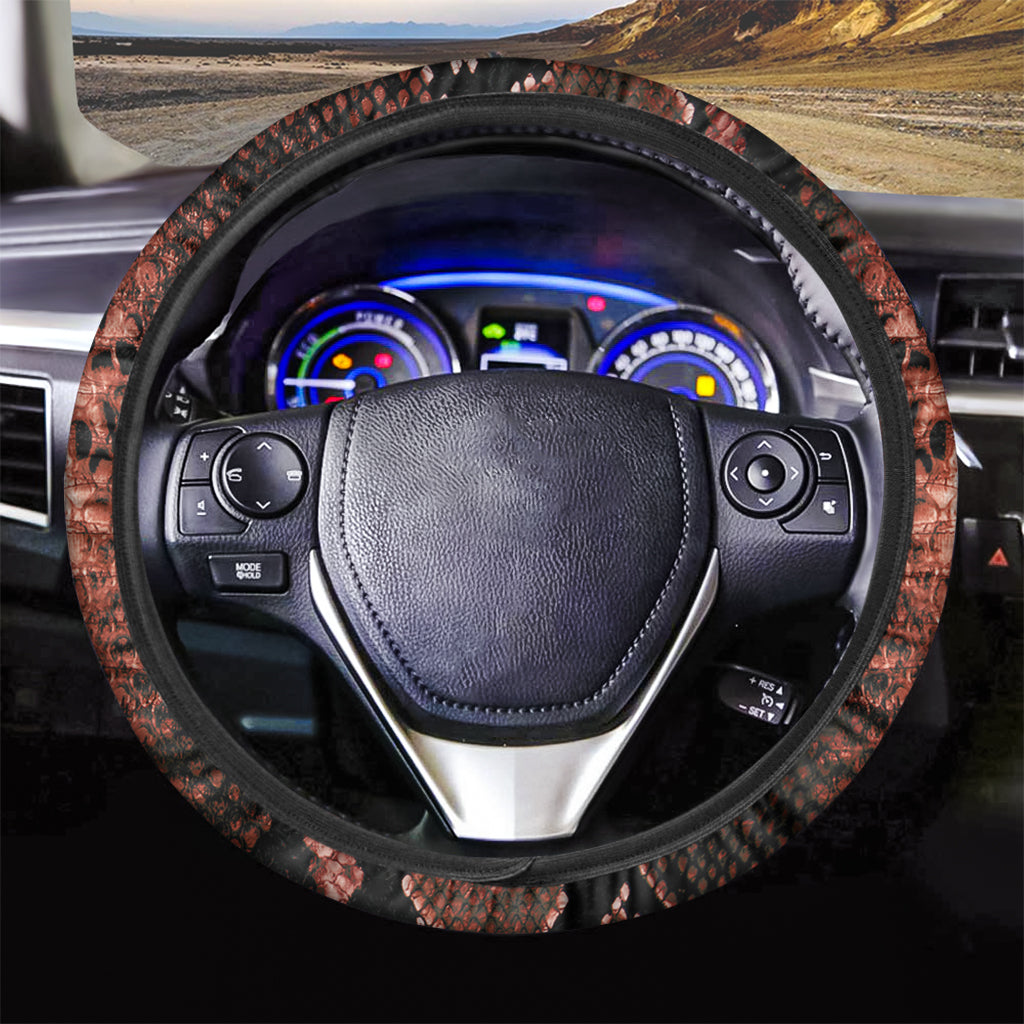 Brick Red Python Snakeskin Print Car Steering Wheel Cover