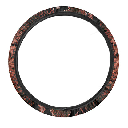 Brick Red Python Snakeskin Print Car Steering Wheel Cover