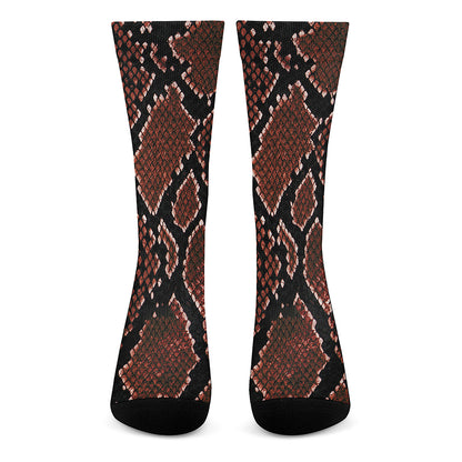 Brick Red Python Snakeskin Print Crew Socks