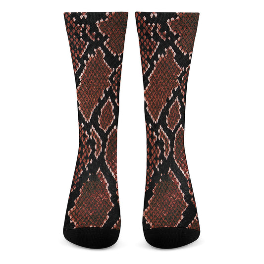 Brick Red Python Snakeskin Print Crew Socks