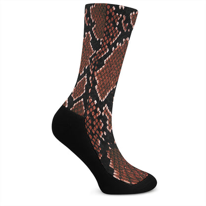 Brick Red Python Snakeskin Print Crew Socks