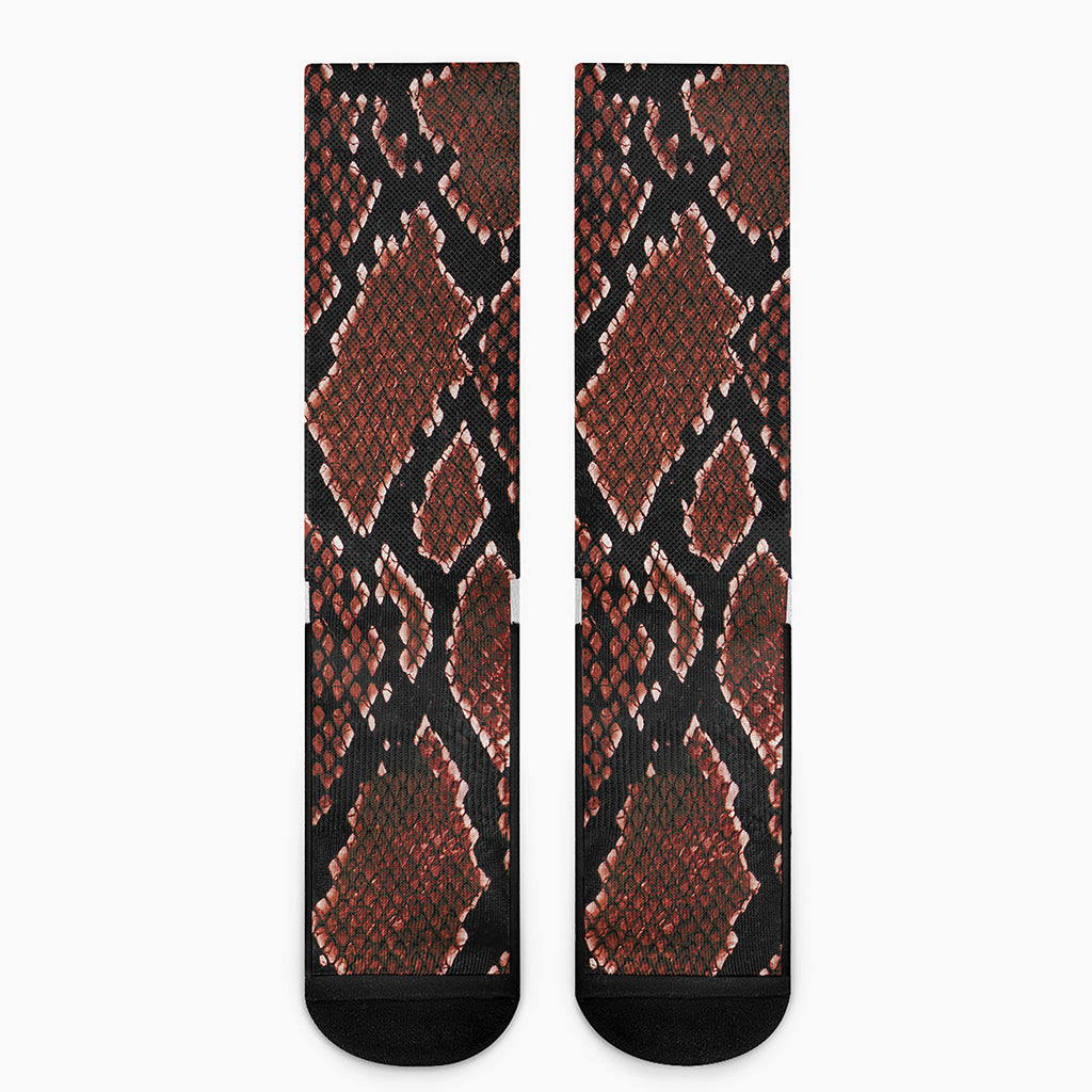 Brick Red Python Snakeskin Print Crew Socks