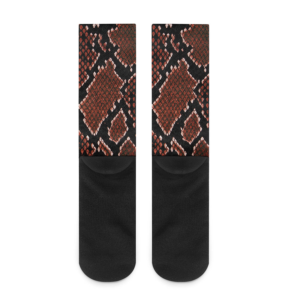 Brick Red Python Snakeskin Print Crew Socks