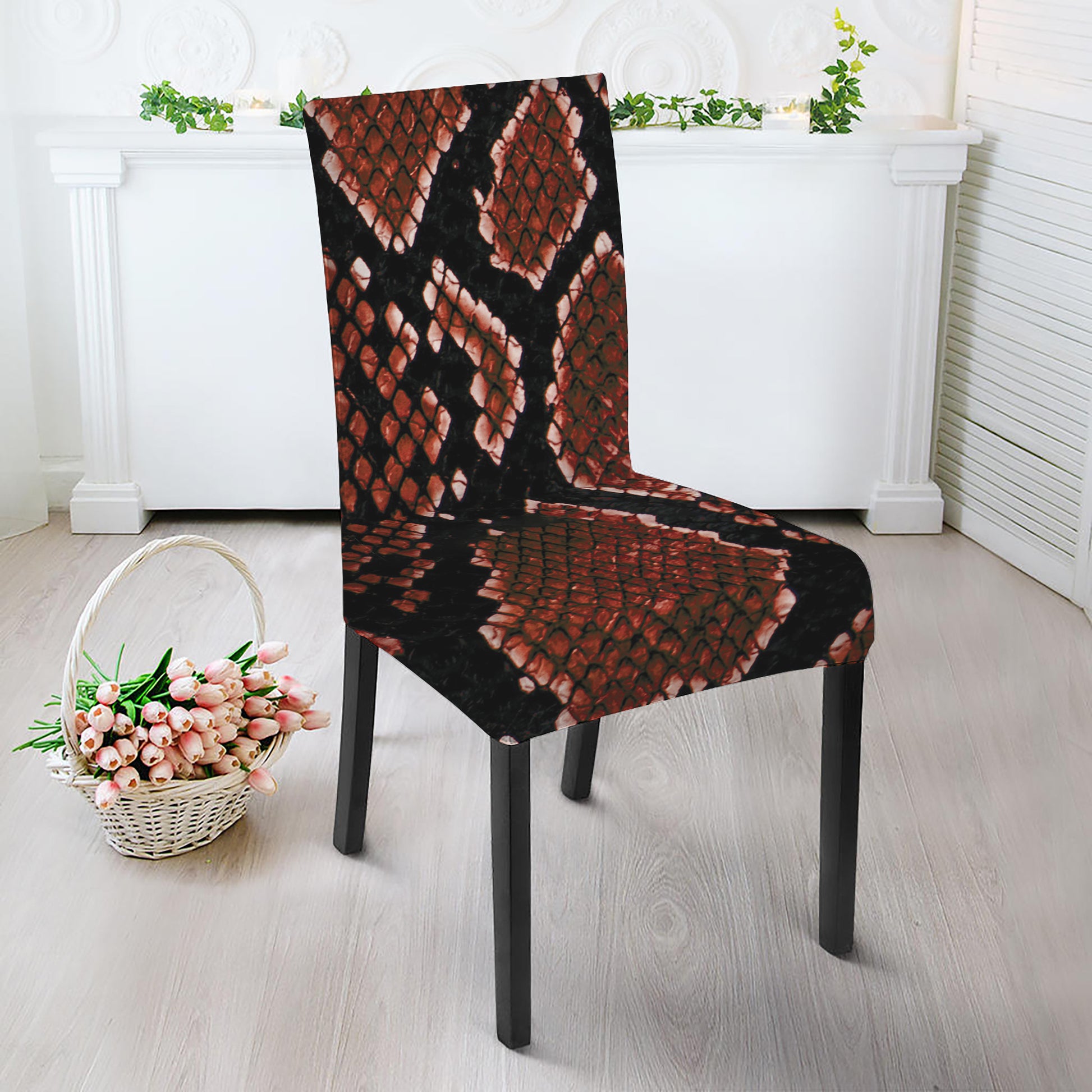 Brick Red Python Snakeskin Print Dining Chair Slipcover