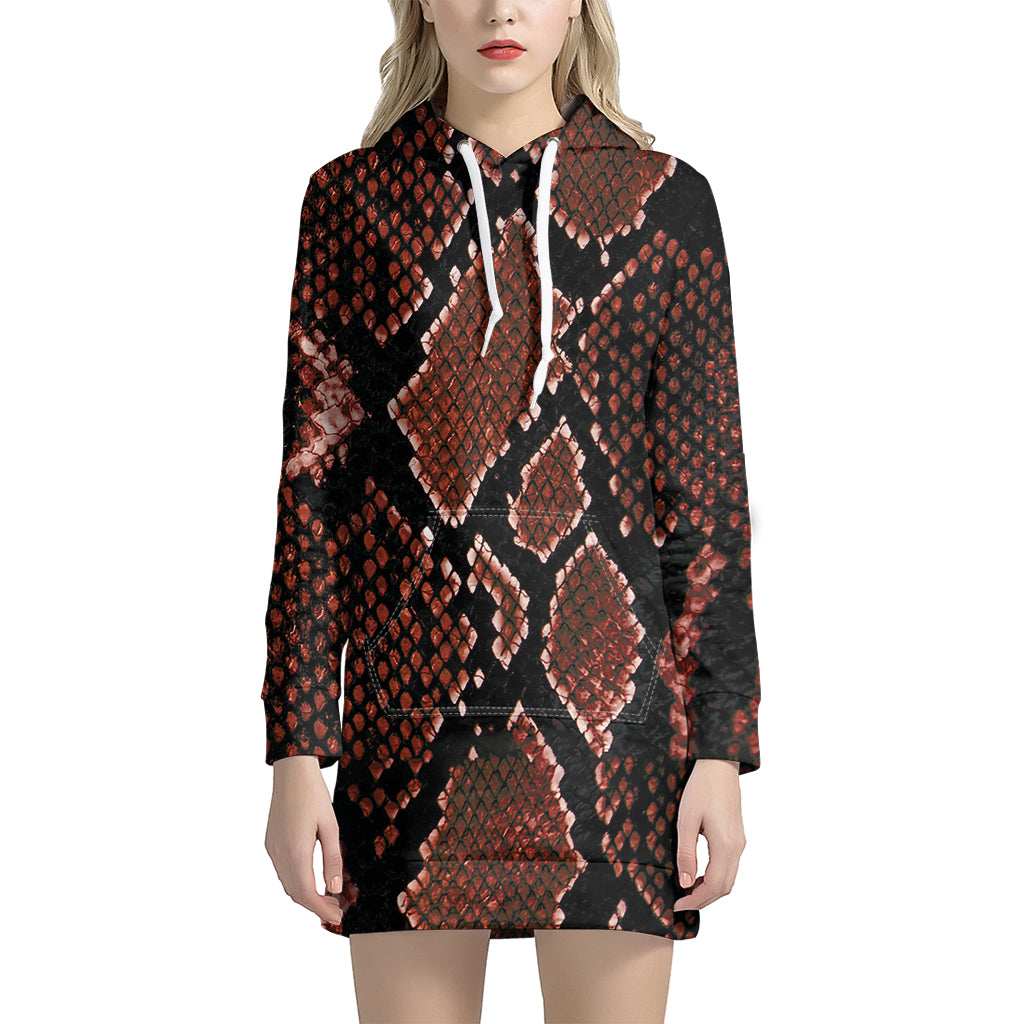 Brick Red Python Snakeskin Print Hoodie Dress