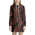 Brick Red Python Snakeskin Print Pullover Hoodie Dress