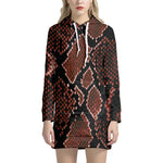 Brick Red Python Snakeskin Print Hoodie Dress