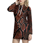 Brick Red Python Snakeskin Print Hoodie Dress