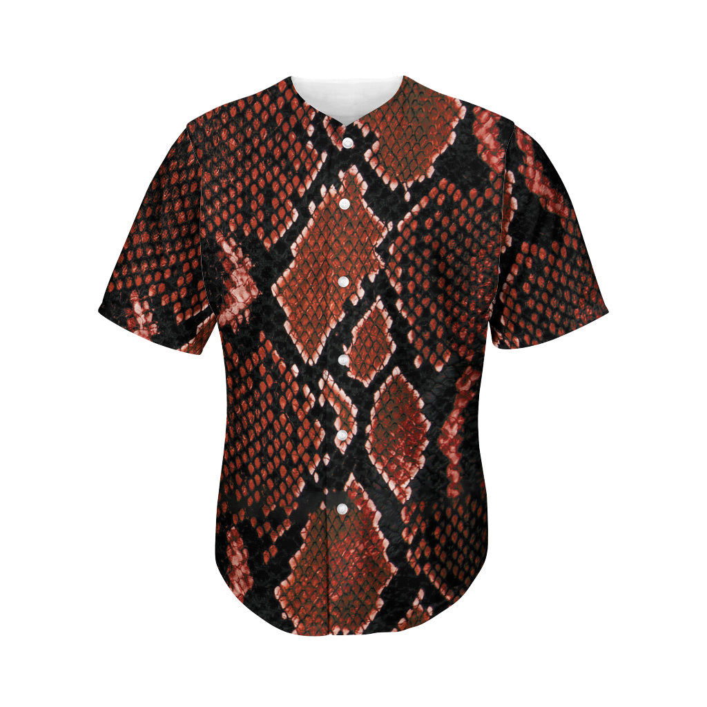 Brick Red Python Snakeskin Print Men's Baseball Jersey