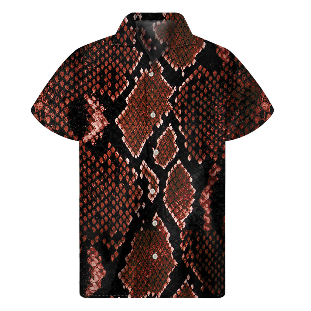 Brick Red Python Snakeskin Print Men's Short Sleeve Shirt