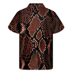 Brick Red Python Snakeskin Print Men's Short Sleeve Shirt