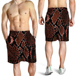 Brick Red Python Snakeskin Print Men's Shorts