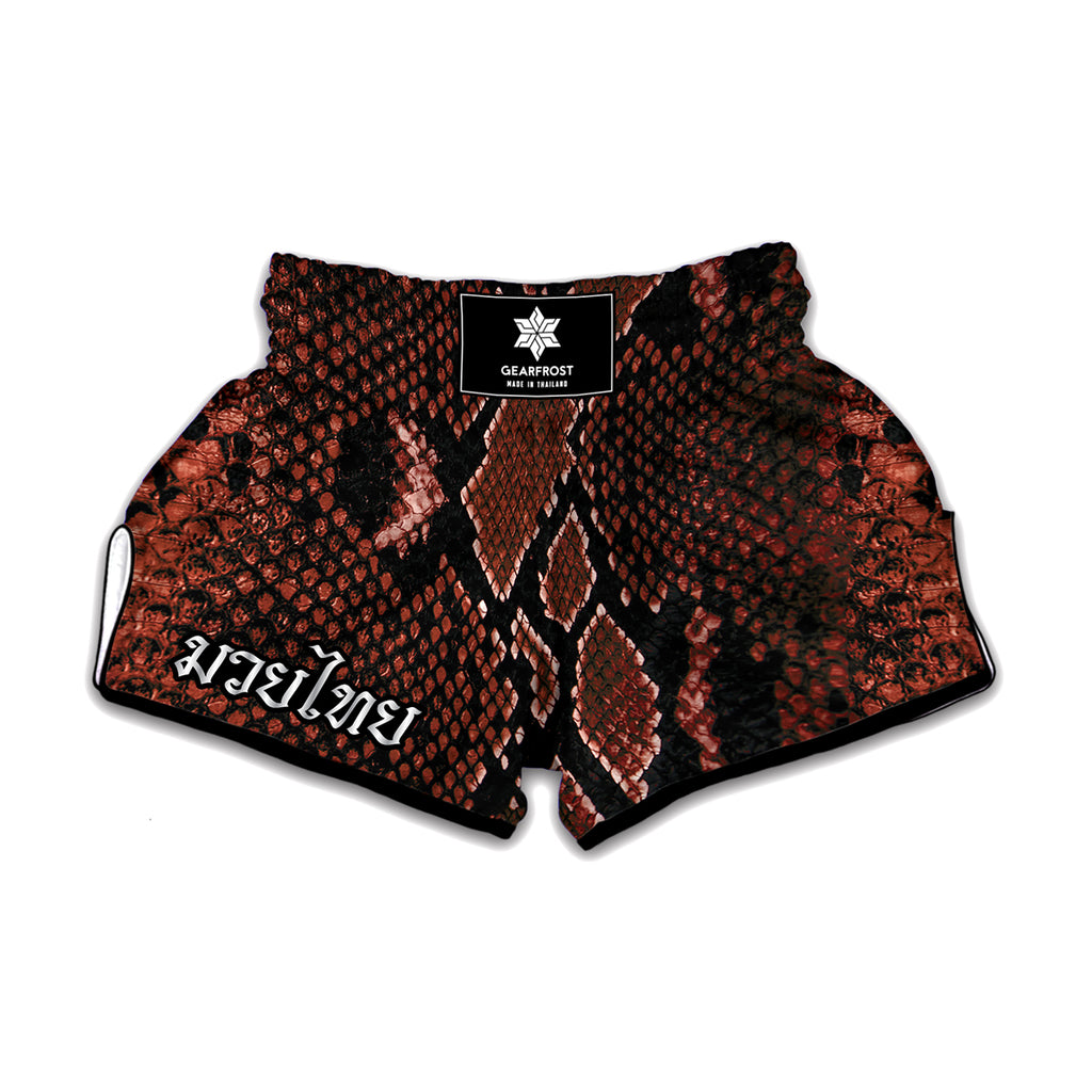 Brick Red Python Snakeskin Print Muay Thai Boxing Shorts