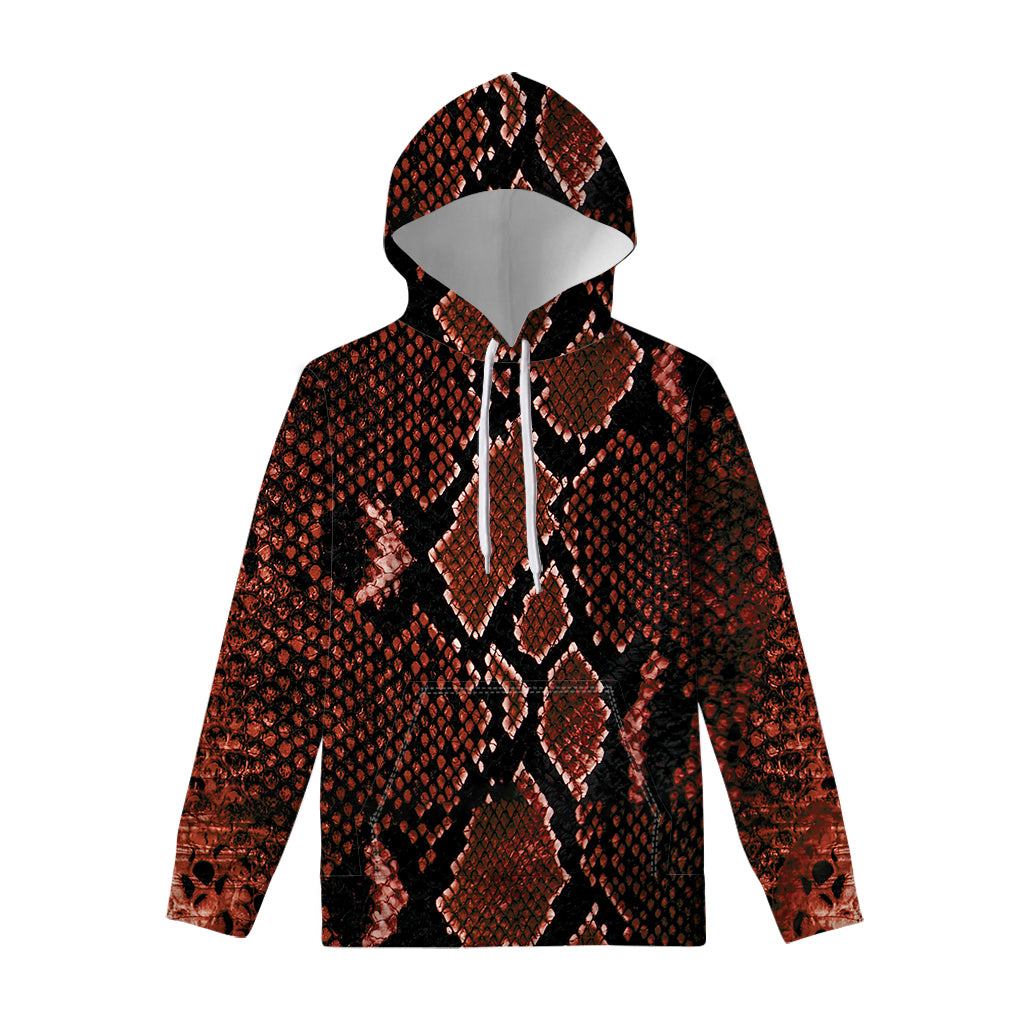 Brick Red Python Snakeskin Print Pullover Hoodie