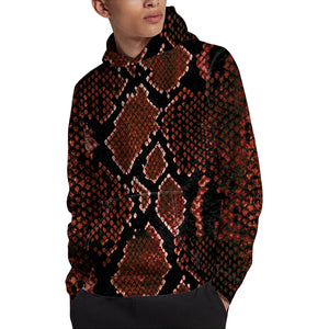 Brick Red Python Snakeskin Print Pullover Hoodie