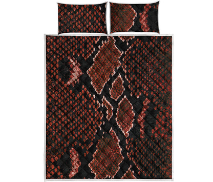 Brick Red Python Snakeskin Print Quilt Bed Set