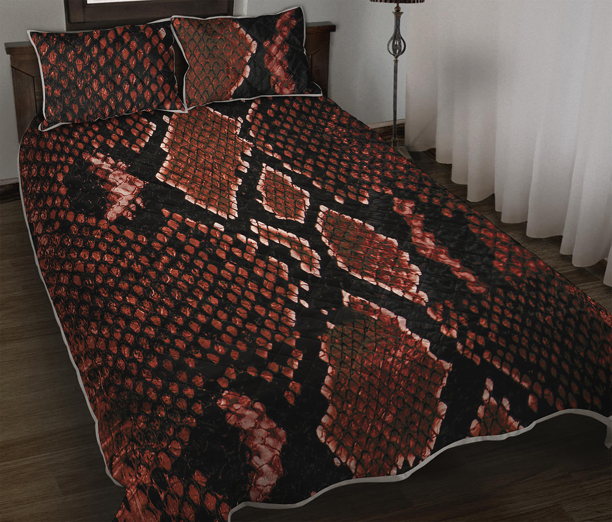 Brick Red Python Snakeskin Print Quilt Bed Set