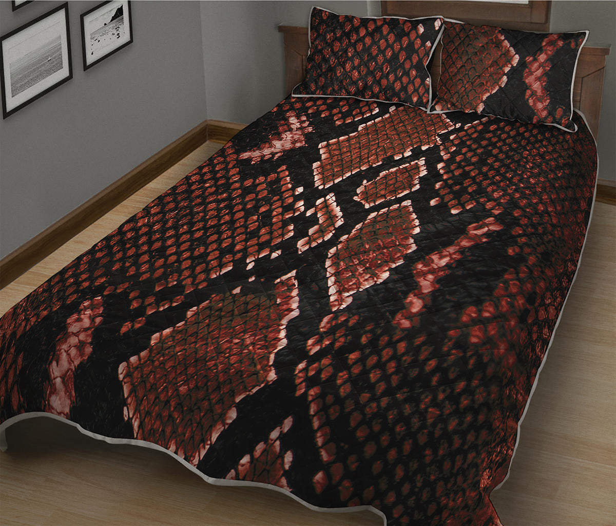 Brick Red Python Snakeskin Print Quilt Bed Set