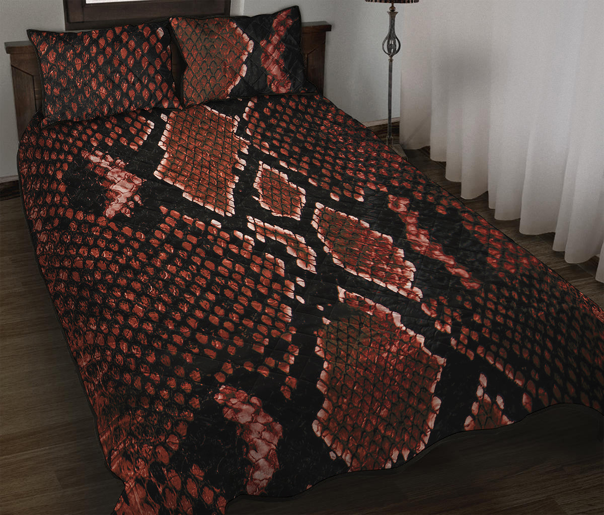 Brick Red Python Snakeskin Print Quilt Bed Set