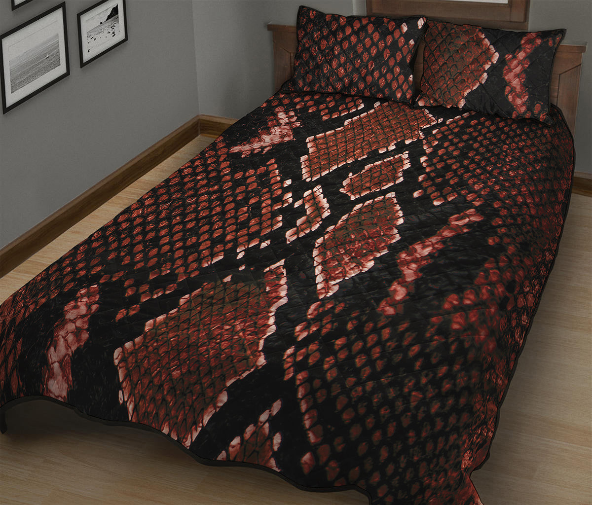 Brick Red Python Snakeskin Print Quilt Bed Set
