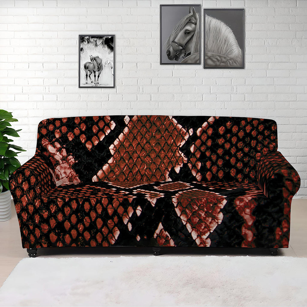 Brick Red Python Snakeskin Print Sofa Cover
