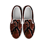 Brick Red Python Snakeskin Print White Slip On Shoes