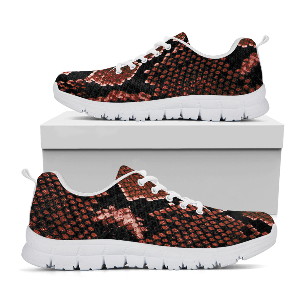 Brick Red Python Snakeskin Print White Sneakers