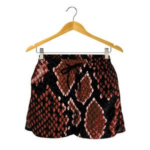 Brick Red Python Snakeskin Print Women's Shorts