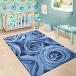 Bright Blue Rose Print Area Rug