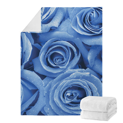 Bright Blue Rose Print Blanket