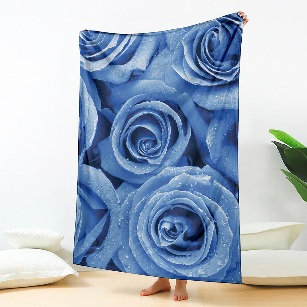 Bright Blue Rose Print Blanket