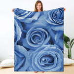 Bright Blue Rose Print Blanket