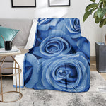 Bright Blue Rose Print Blanket