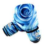 Bright Blue Rose Print Boxing Gloves