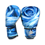 Bright Blue Rose Print Boxing Gloves