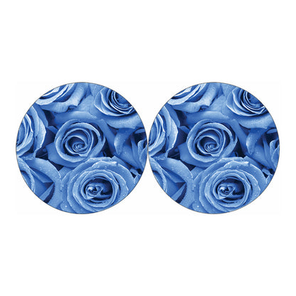 Bright Blue Rose Print Car Coasters