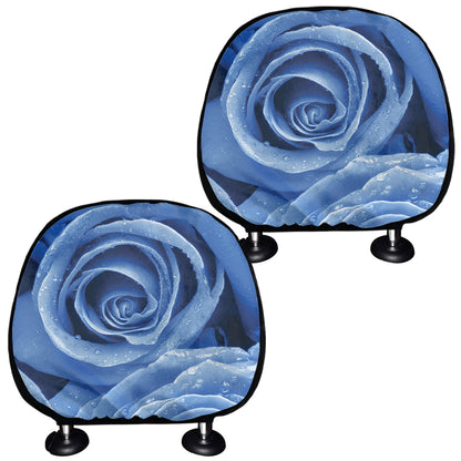 Bright Blue Rose Print Car Headrest Covers