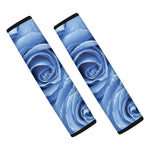 Bright Blue Rose Print Car Seat Belt Covers