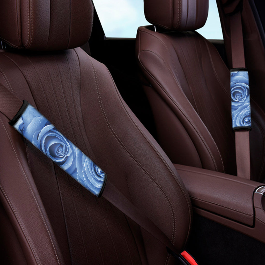 Bright Blue Rose Print Car Seat Belt Covers
