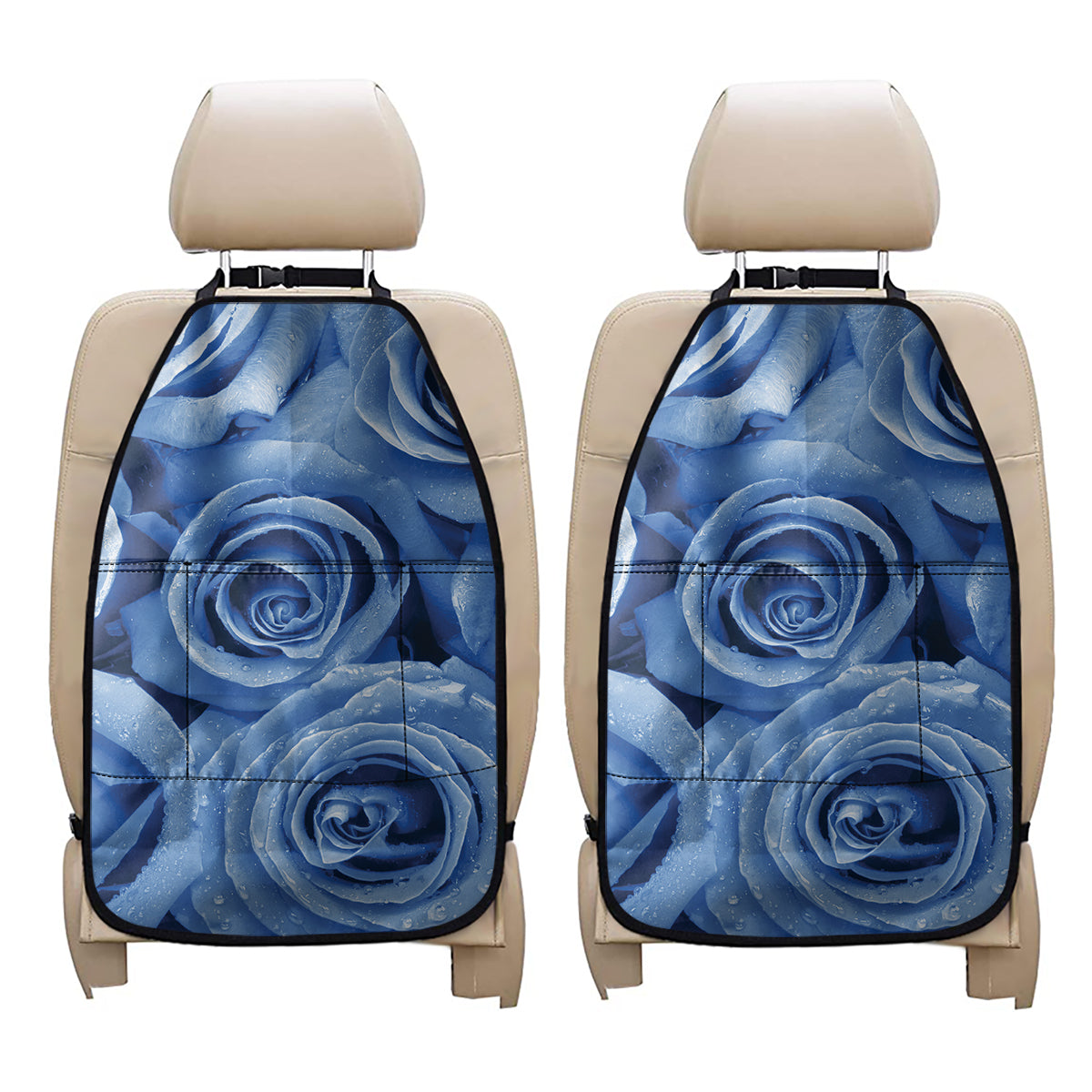 Bright Blue Rose Print Car Seat Organizers