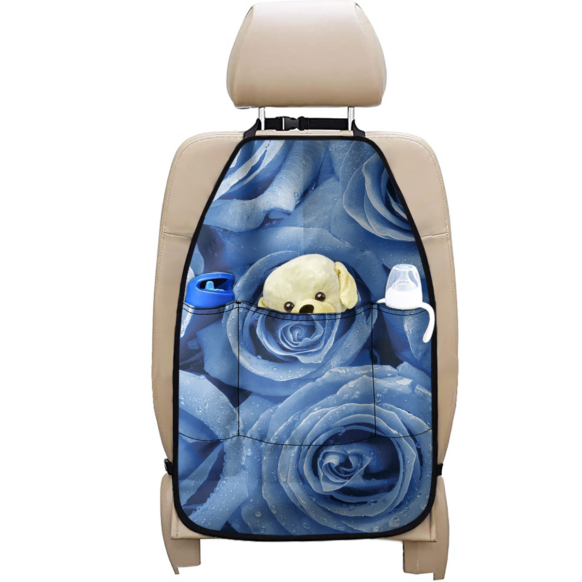 Bright Blue Rose Print Car Seat Organizers