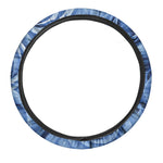 Bright Blue Rose Print Car Steering Wheel Cover