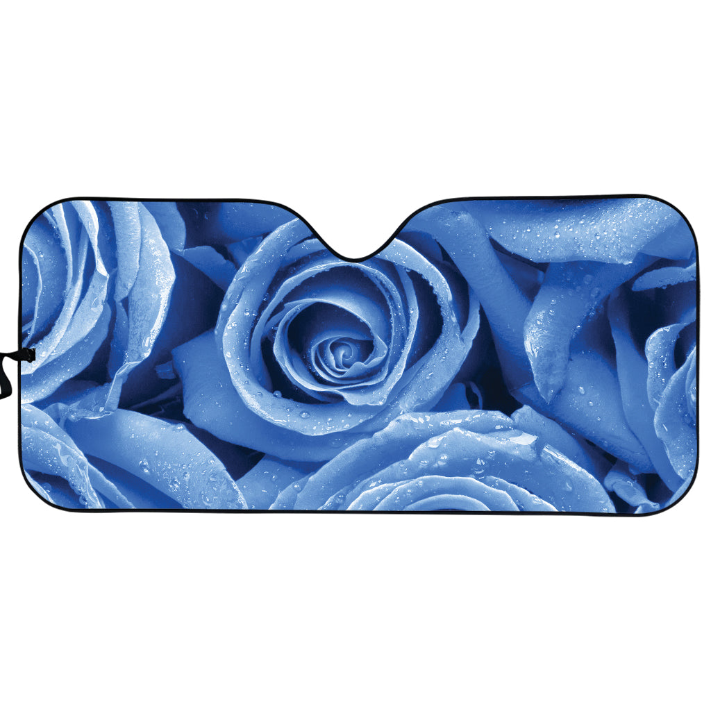 Bright Blue Rose Print Car Sun Shade