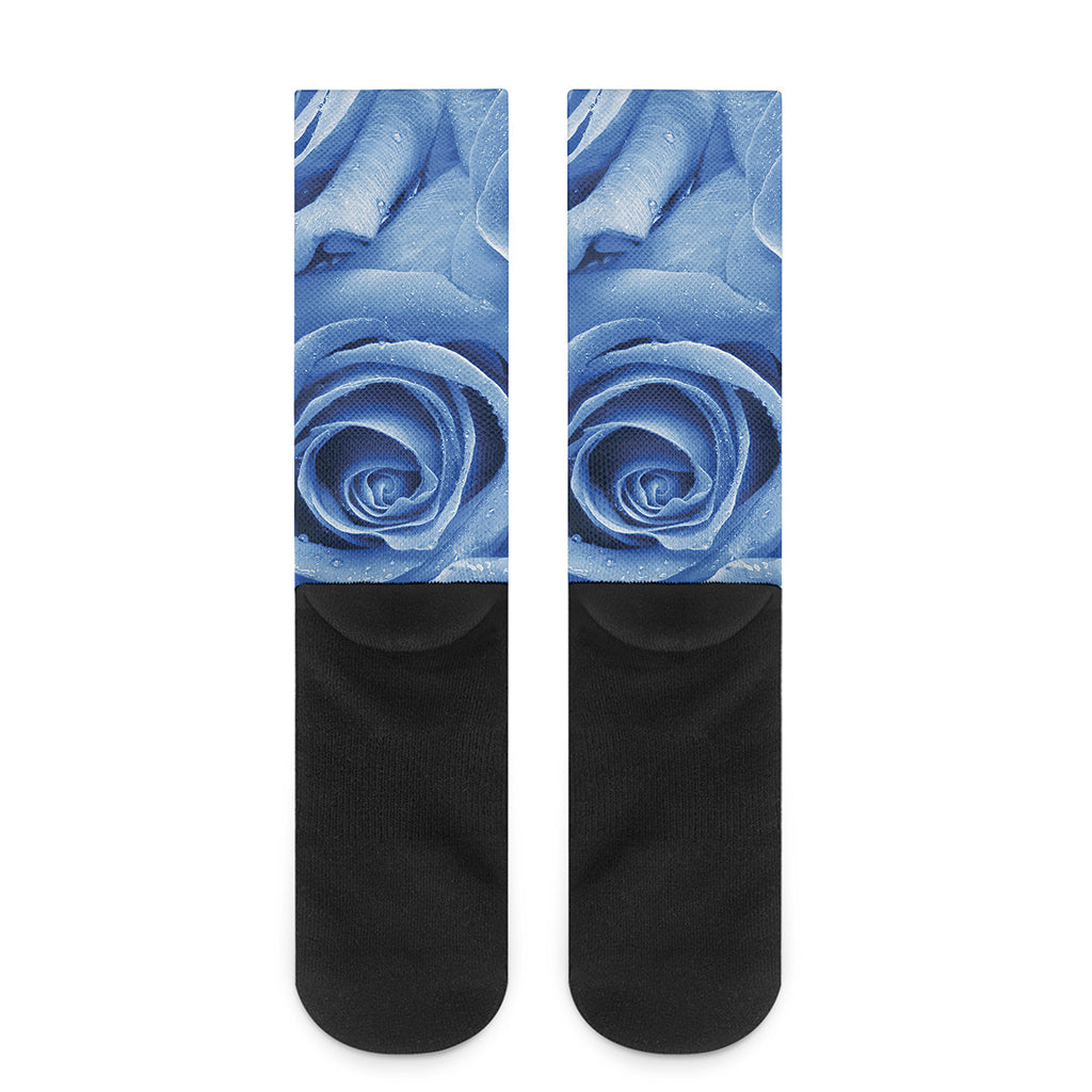 Bright Blue Rose Print Crew Socks