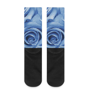 Bright Blue Rose Print Crew Socks