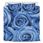 Bright Blue Rose Print Duvet Cover Bedding Set